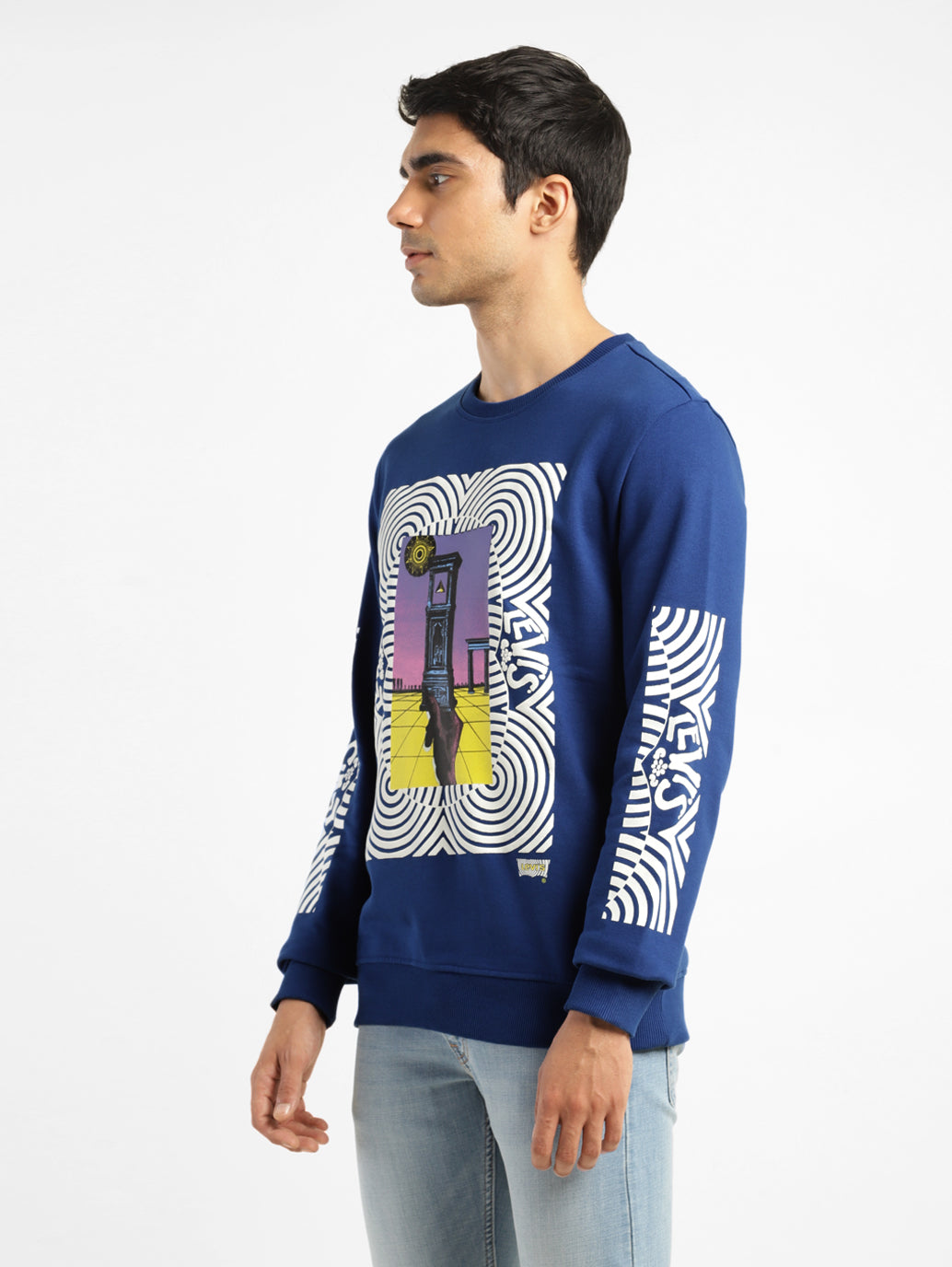 Men's Solid Blue Crew Neck Sweatshirt