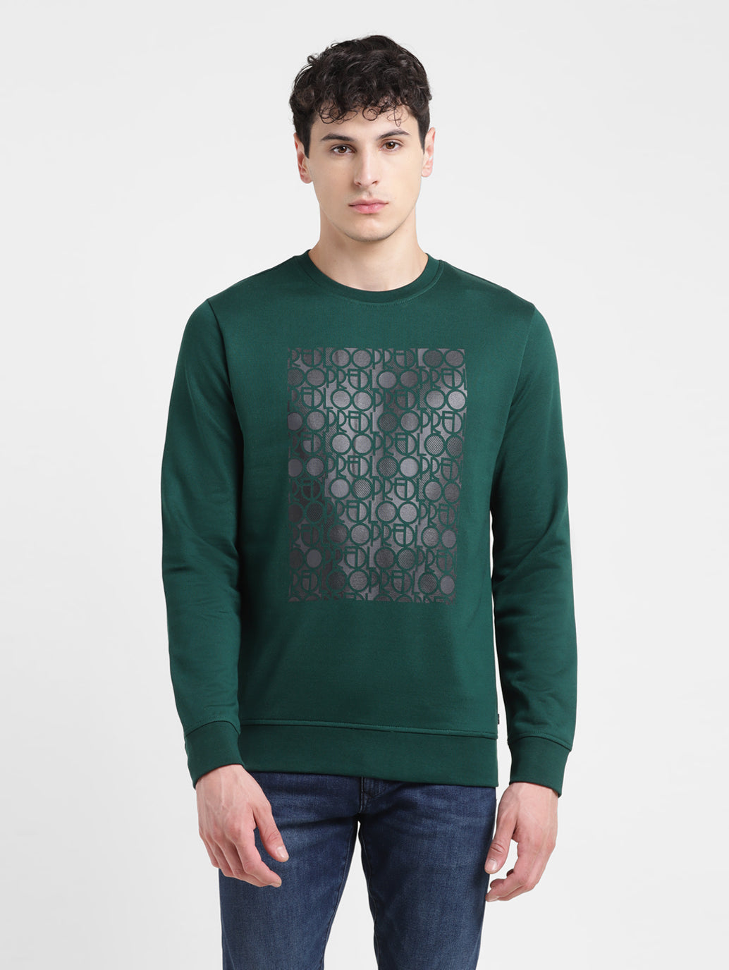 Men's Solid Green Crew Neck Sweatshirt