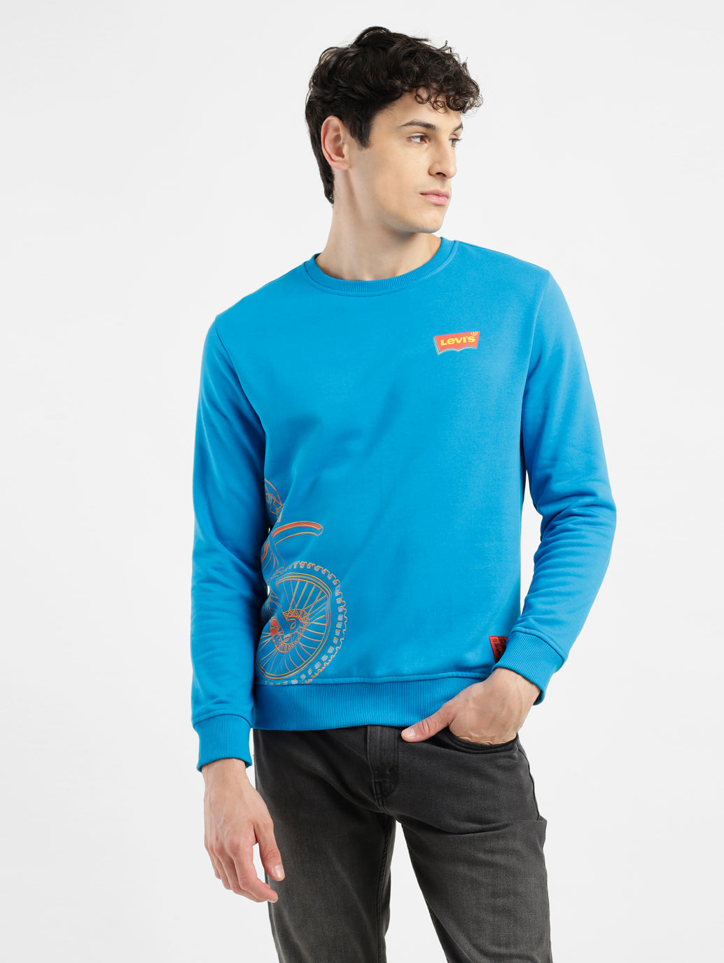 Men's Solid Blue Crew Neck Sweatshirt