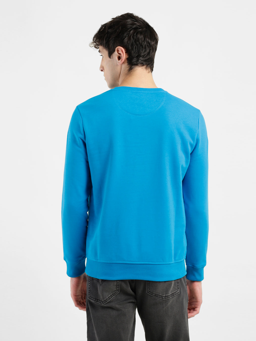 Men's Solid Blue Crew Neck Sweatshirt