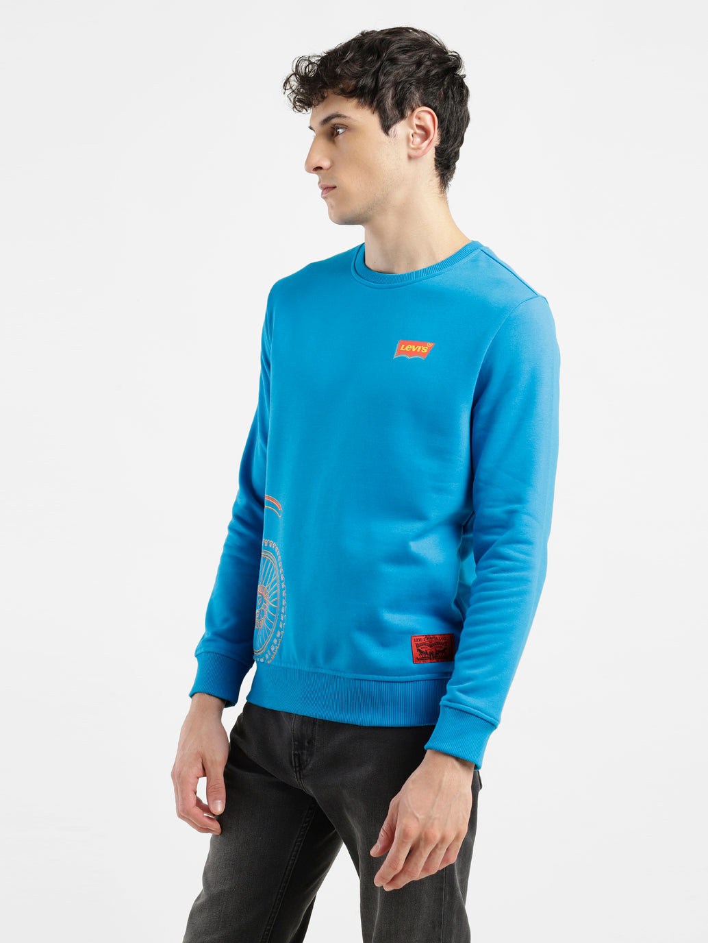 Men's Solid Blue Crew Neck Sweatshirt