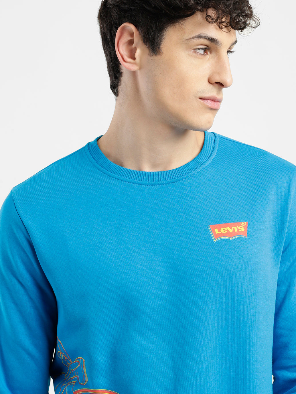 Men's Solid Blue Crew Neck Sweatshirt