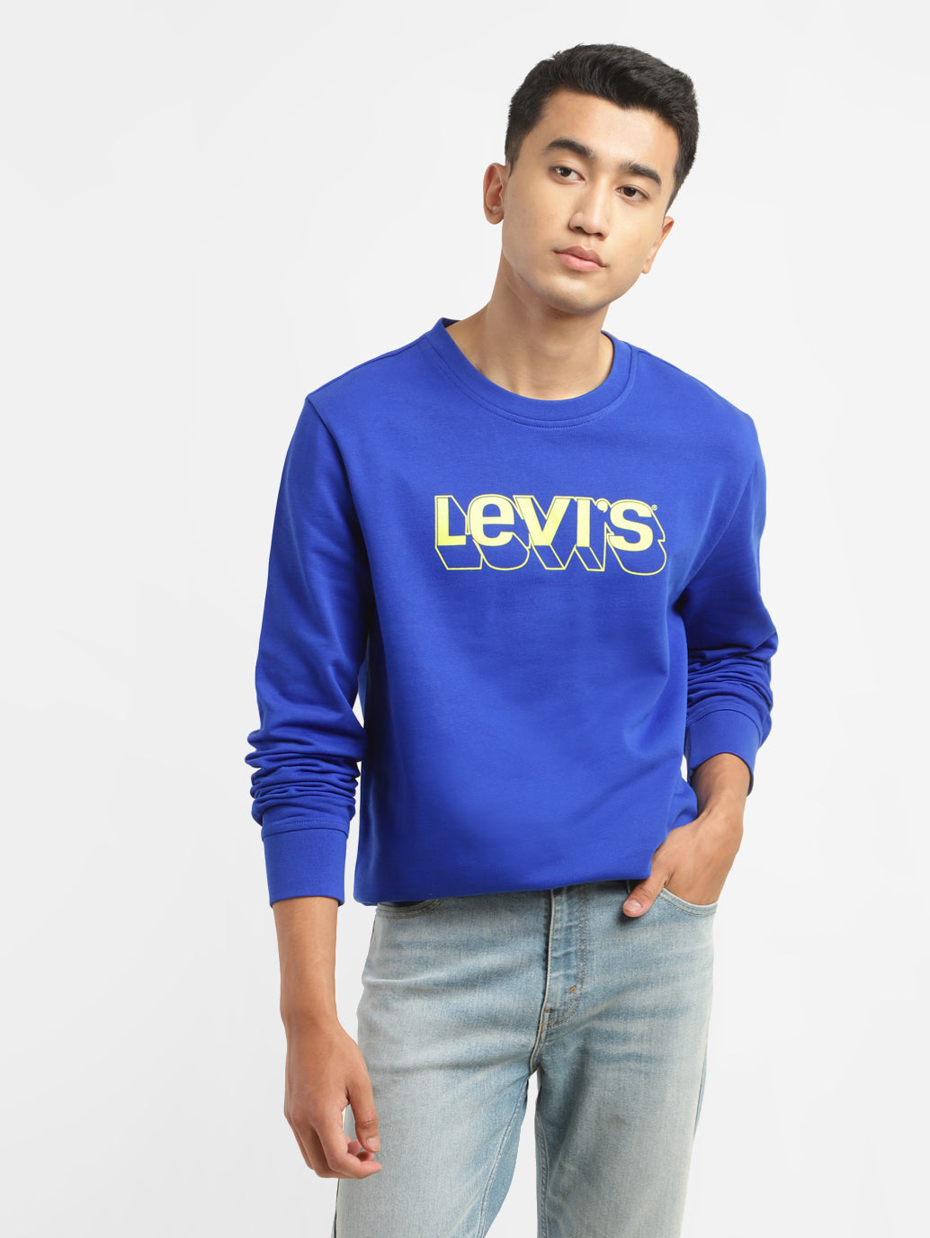 Men's Brand Logo Blue Crew Neck Sweatshirt