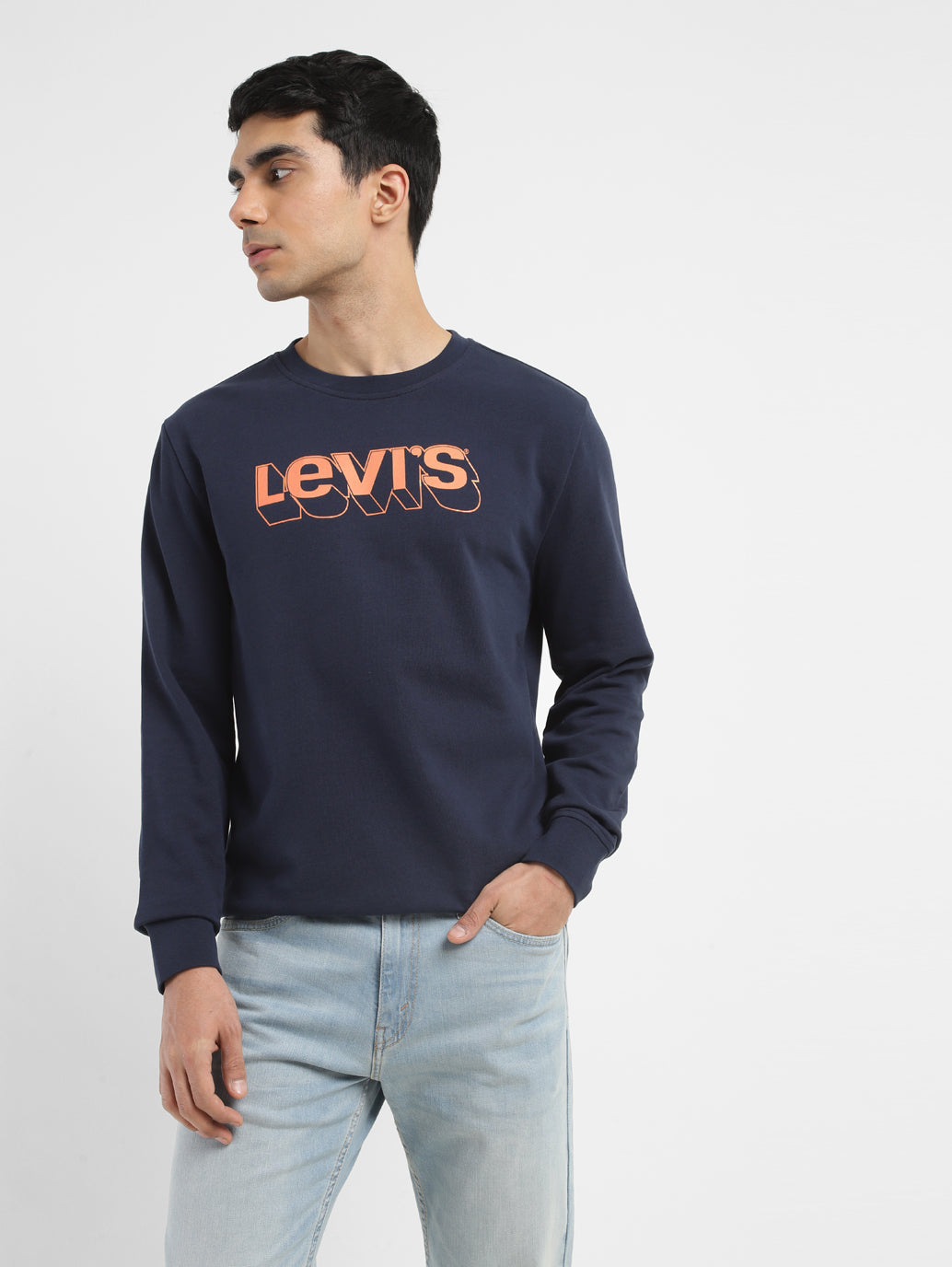 Men's Brand Logo Navy Crew Neck Sweatshirt