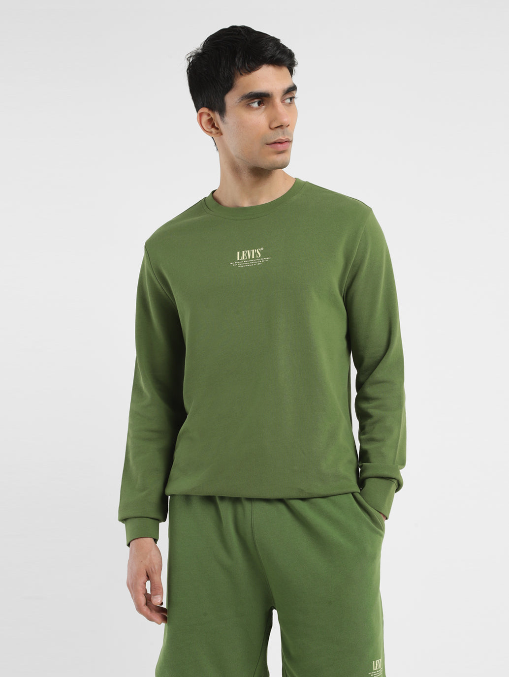 Men's Solid Green Crew Neck Sweatshirt