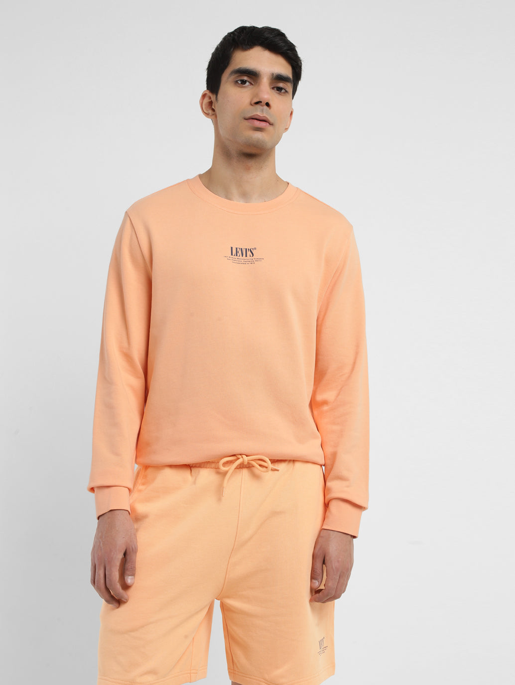 Men's Solid Peach Crew Neck Sweatshirt