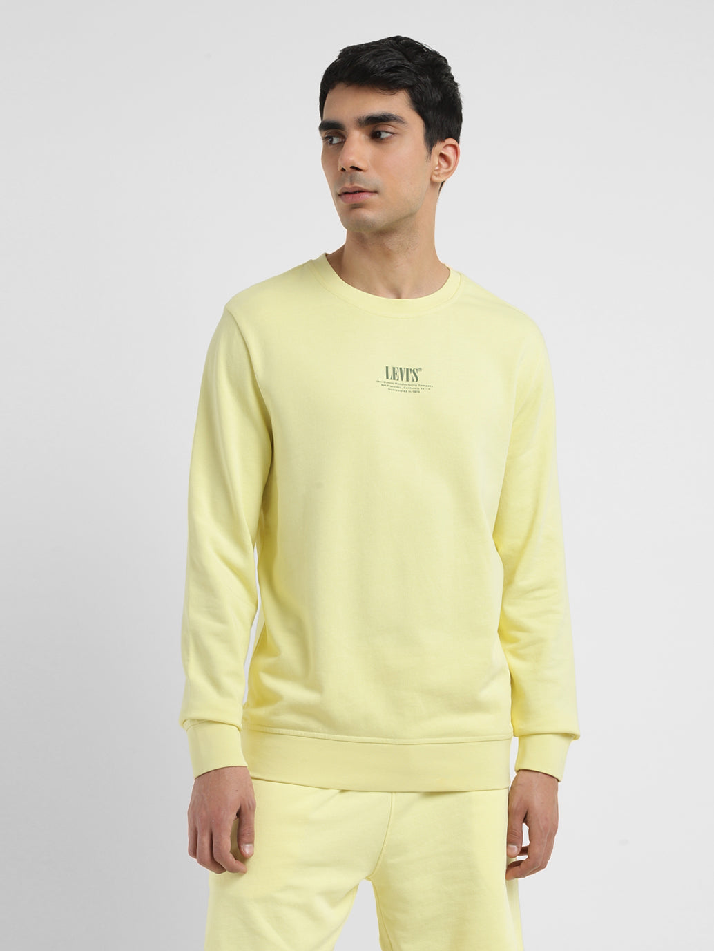 Men's Solid Yellow Crew Neck Sweatshirt