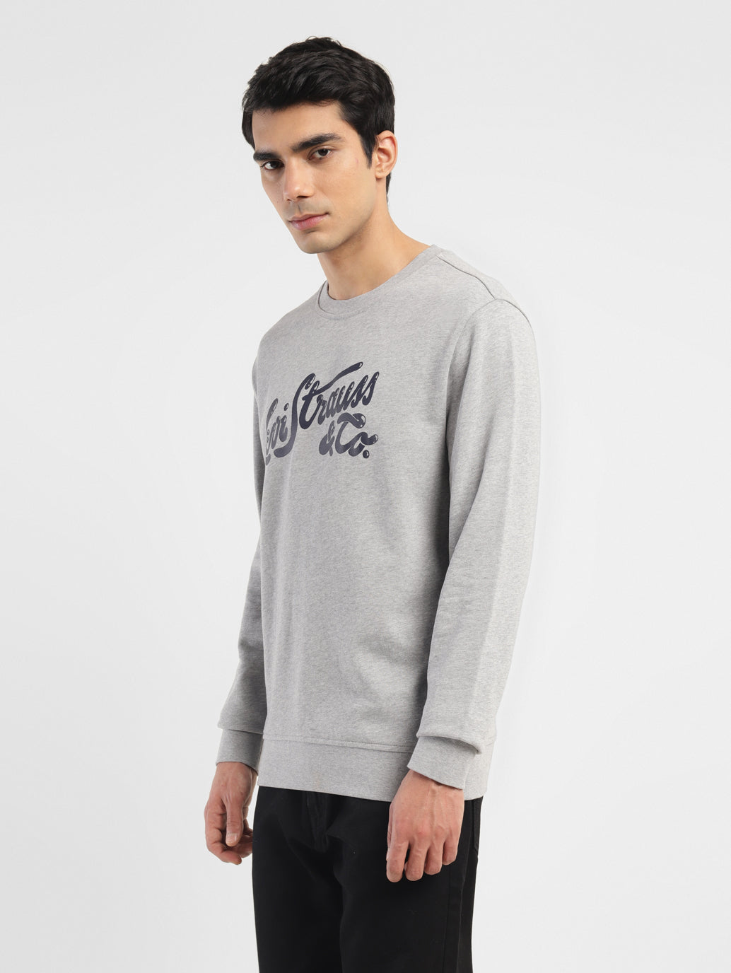 Men's Brand Logo Grey Crew Neck Sweatshirt