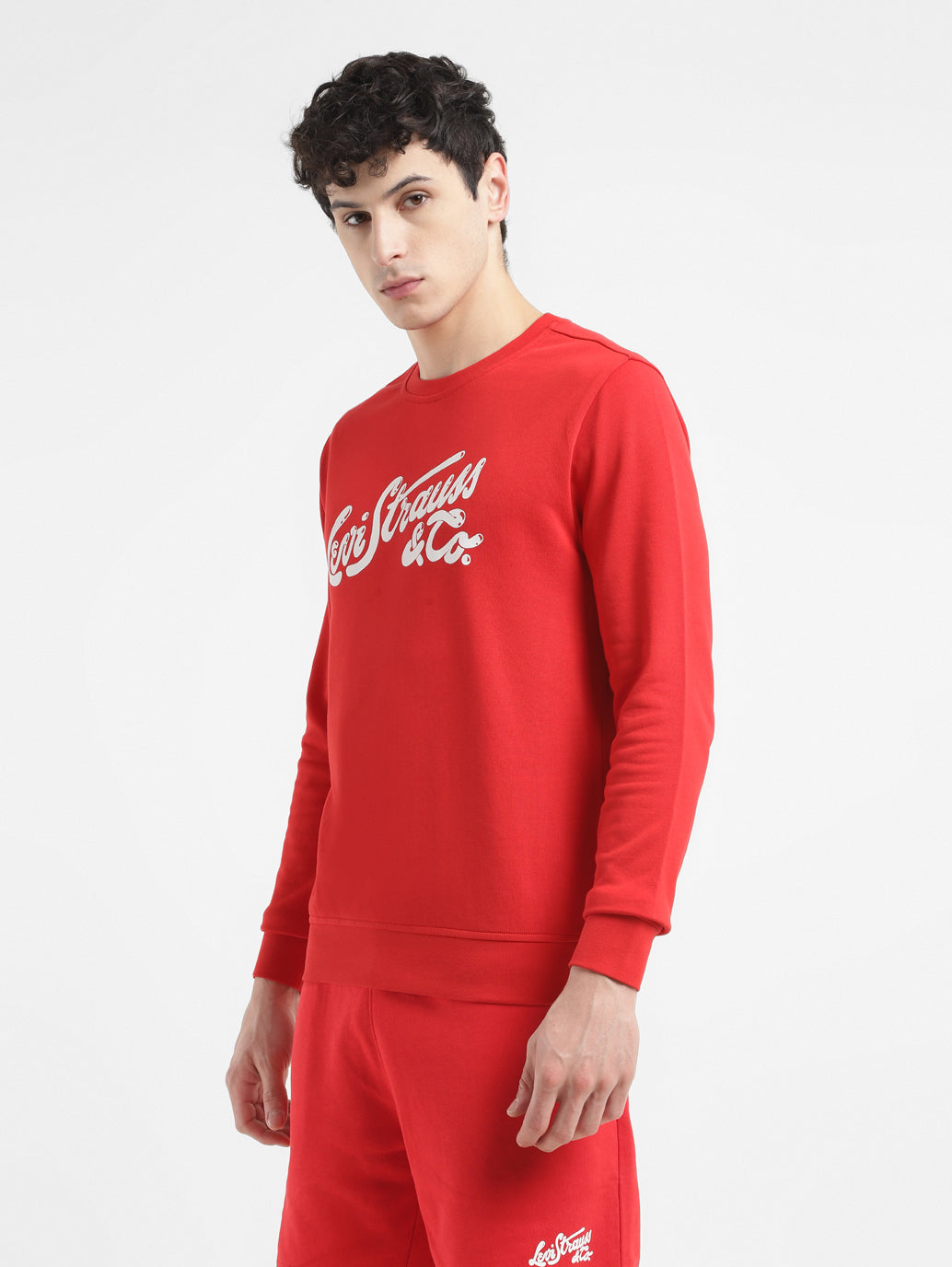 Men's Brand Logo Red Crew Neck Sweatshirt