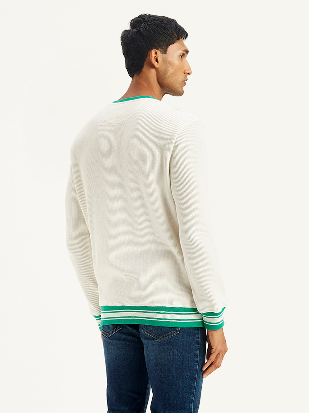 Men's Solid Off-White Crew Neck Sweater