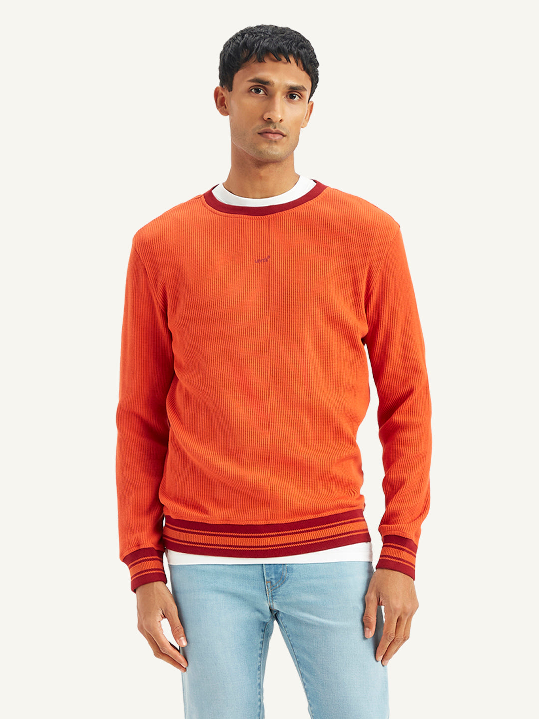 Men's Solid Orange Crew Neck Sweater