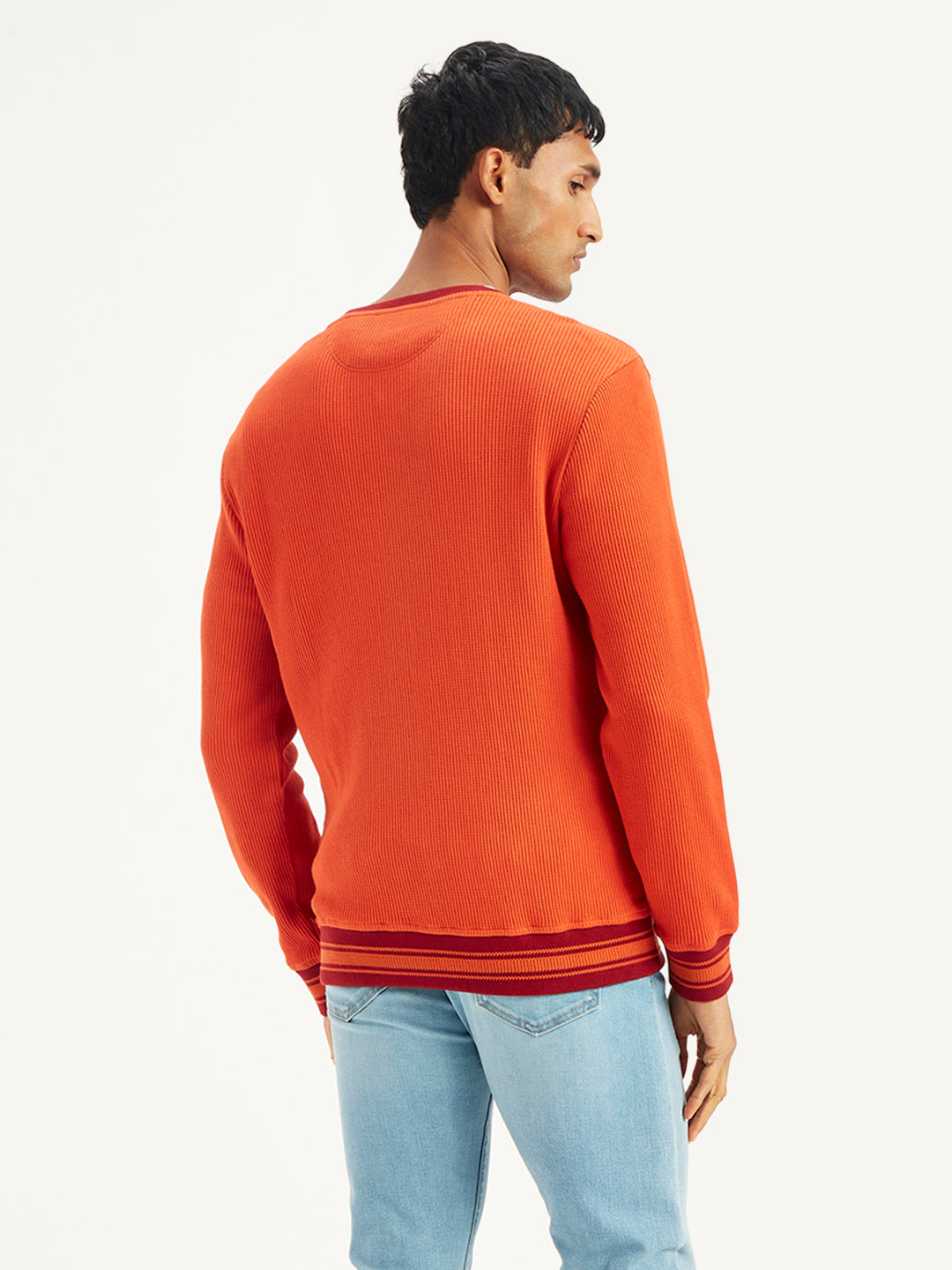 Men's Solid Orange Crew Neck Sweater