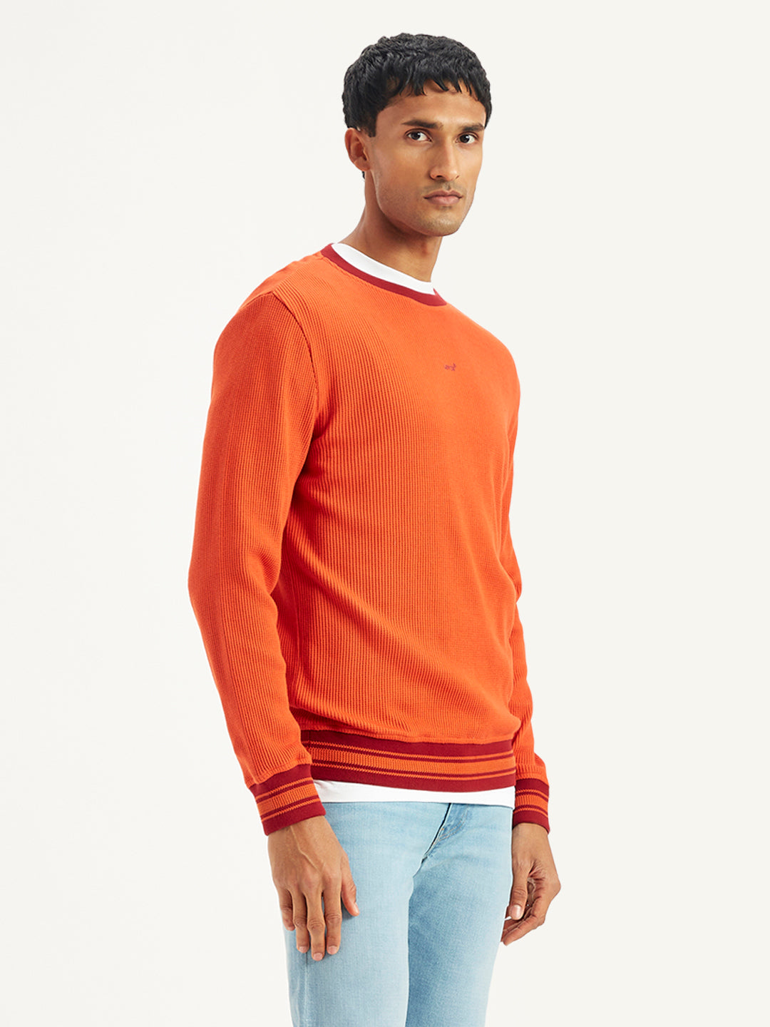 Men's Solid Orange Crew Neck Sweater