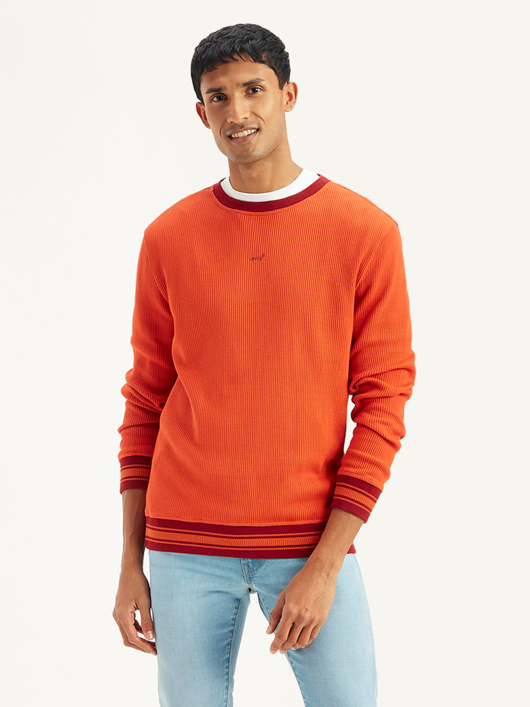 Men's Solid Orange Crew Neck Sweater