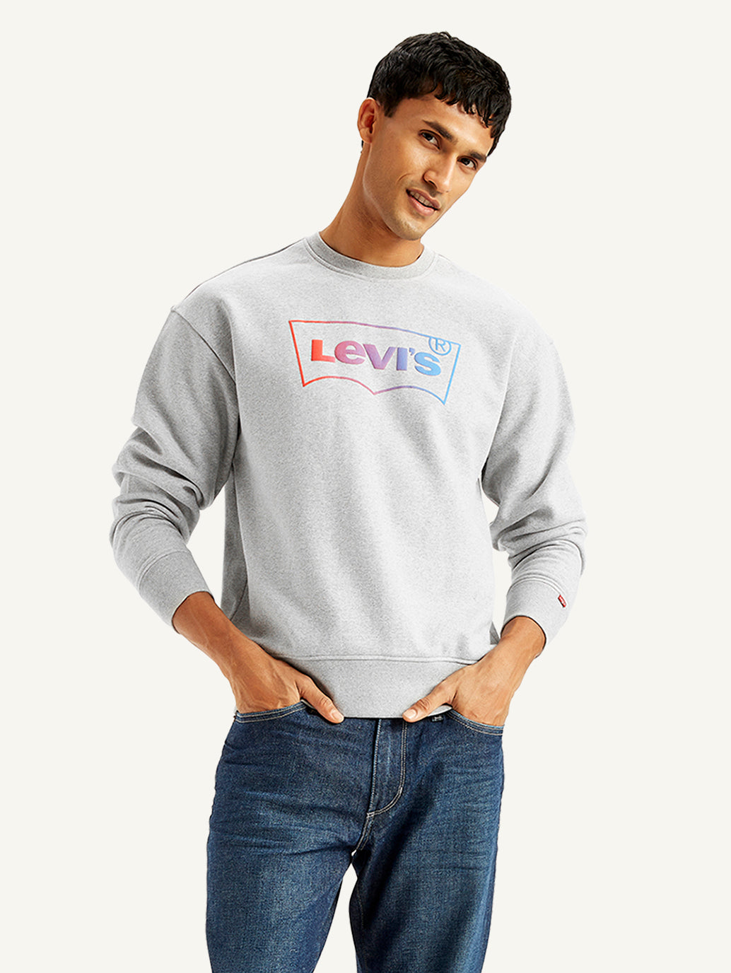 Men's Brand Logo Grey Crew Neck Sweatshirt