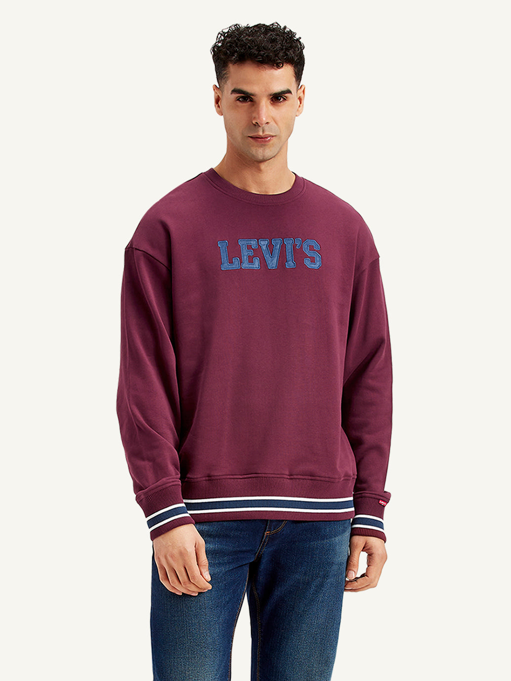 Men's Brand Logo Purple Crew Neck Sweatshirt