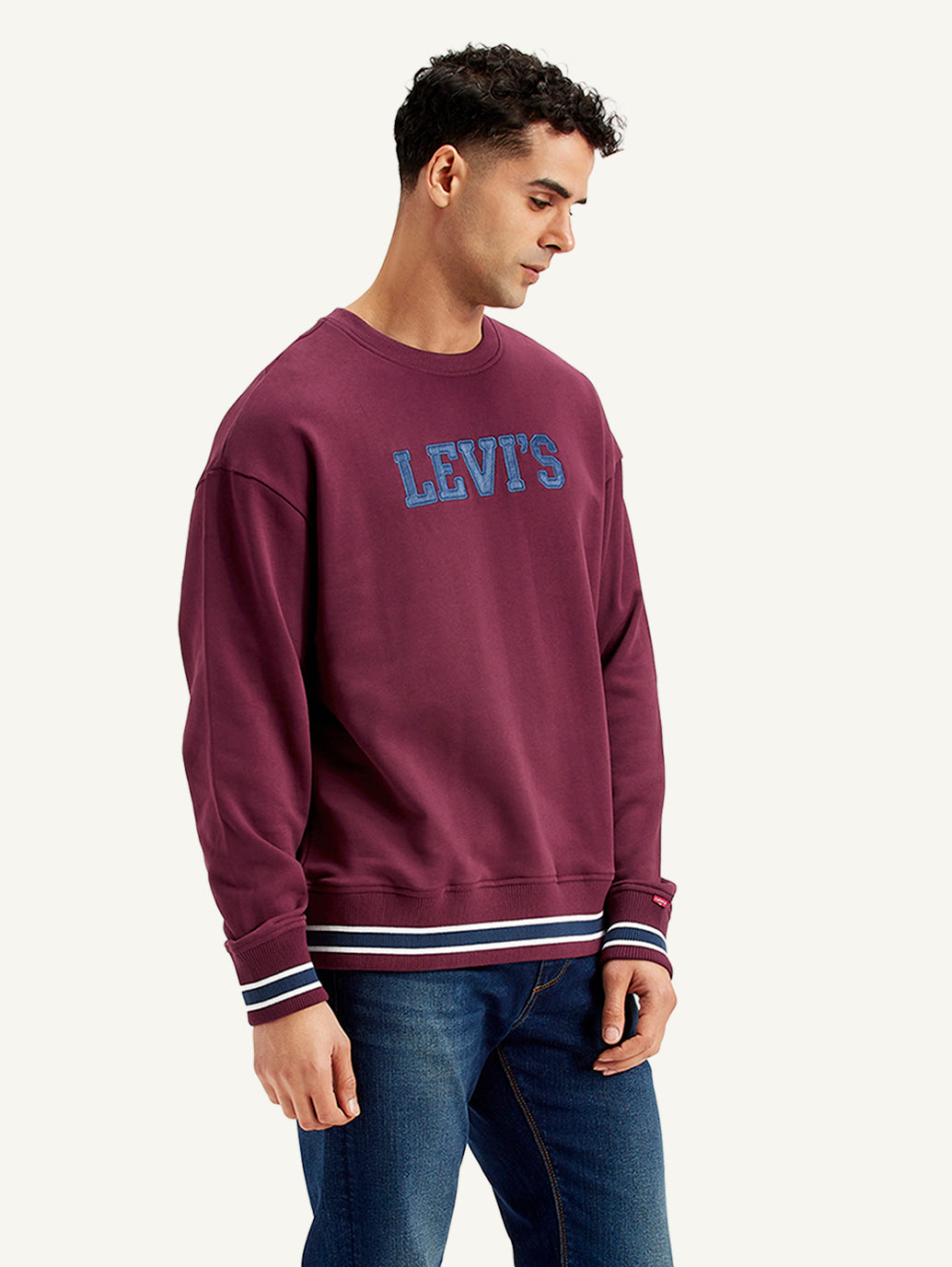 Men's Brand Logo Purple Crew Neck Sweatshirt