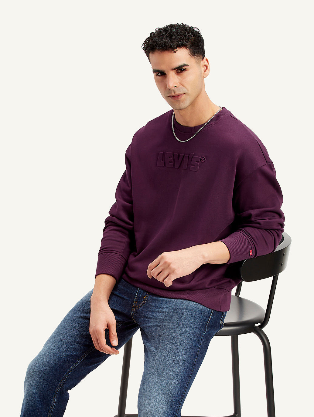 Men's Brand Logo Purple Crew Neck Sweatshirt - Main Image