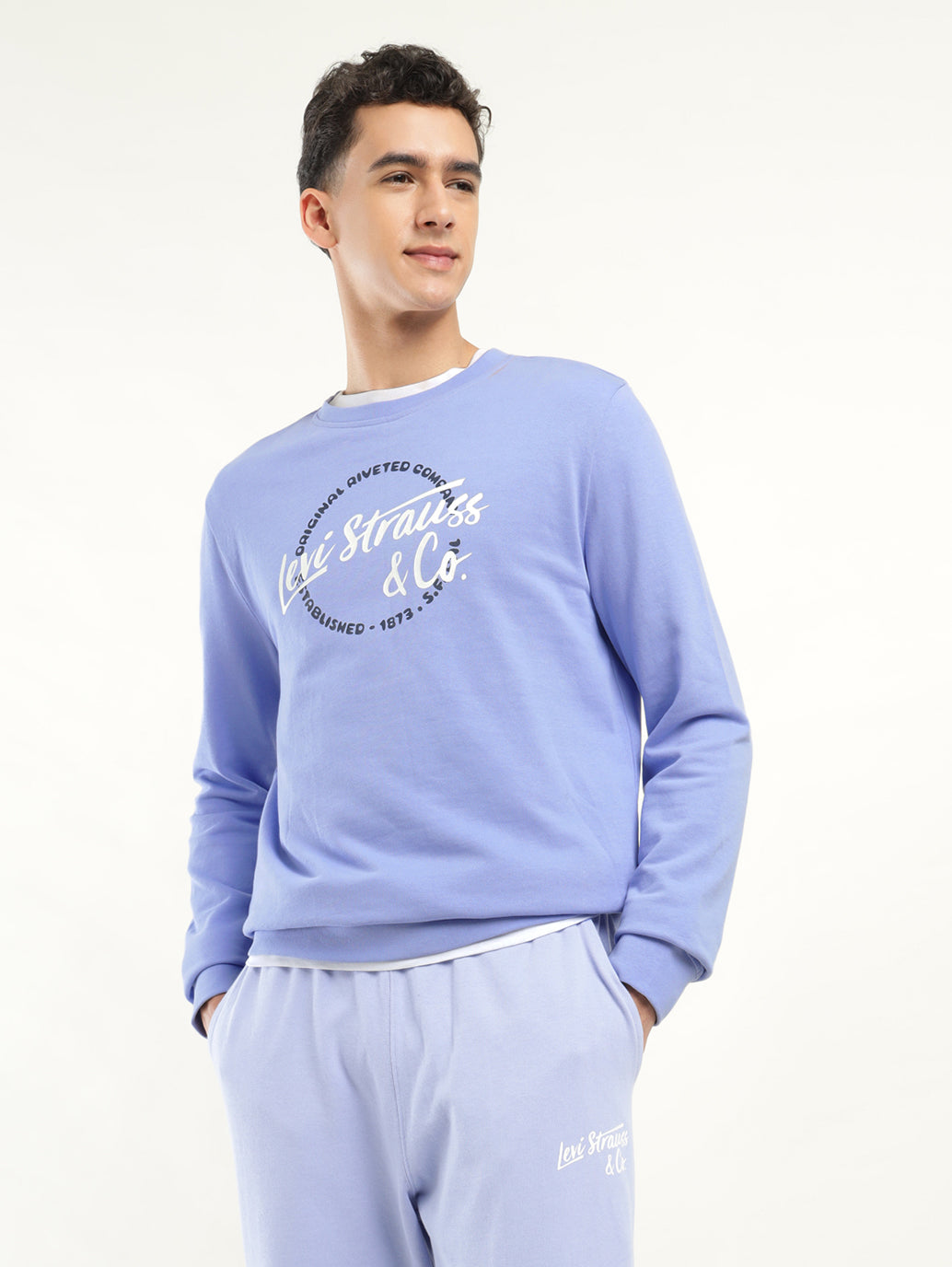 Men's Solid Blue Crew Neck Sweatshirt