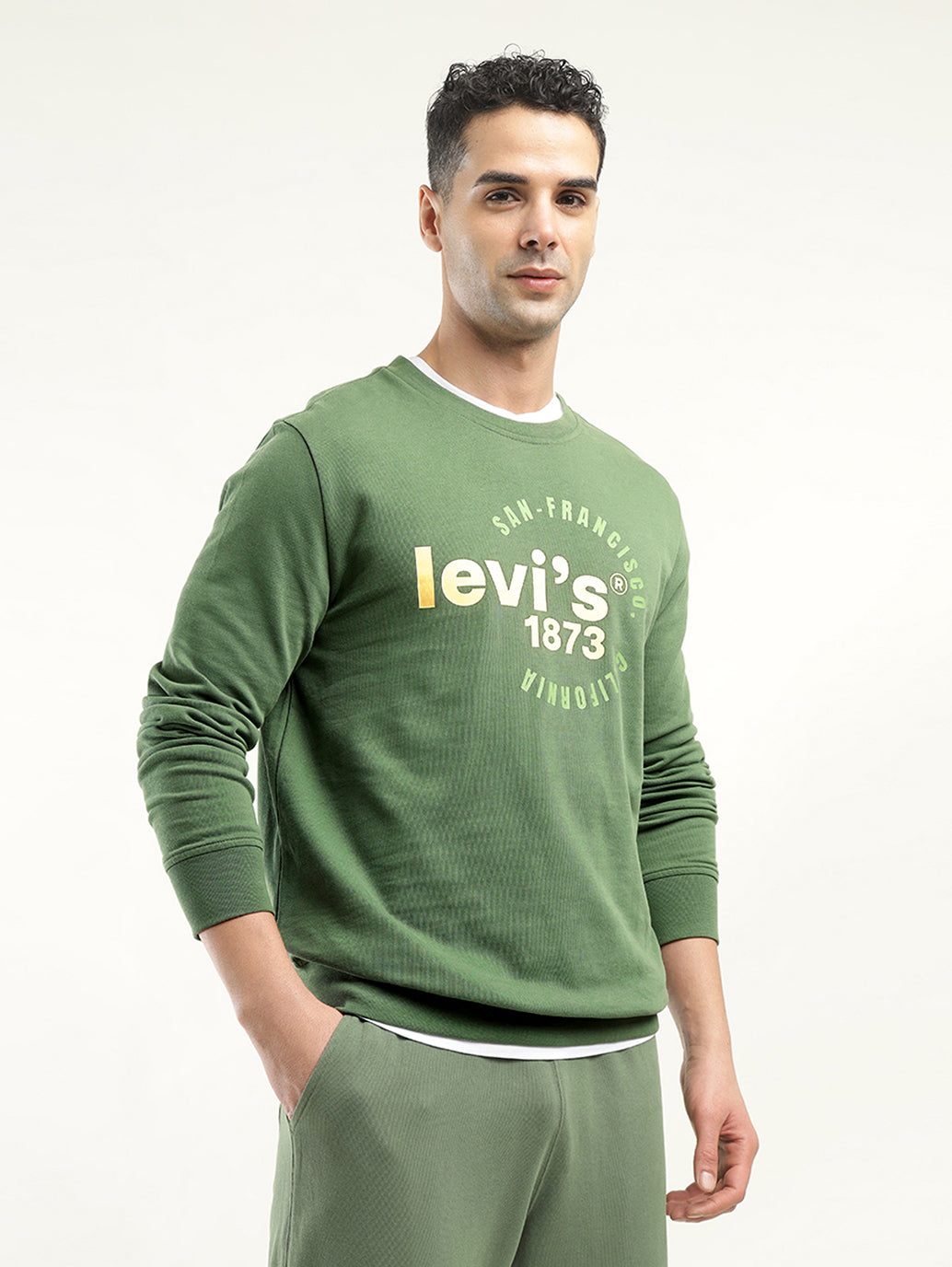 Men's Solid Green Crew Neck Sweatshirt