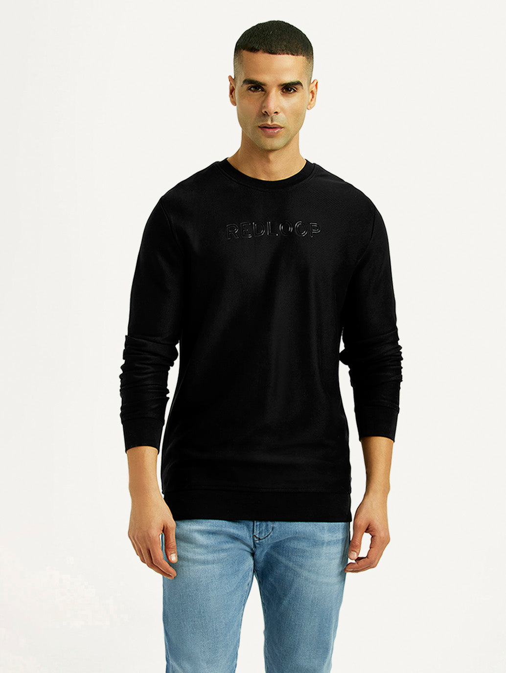 Men's Logo Black Crew Neck Sweatshirt - Front View