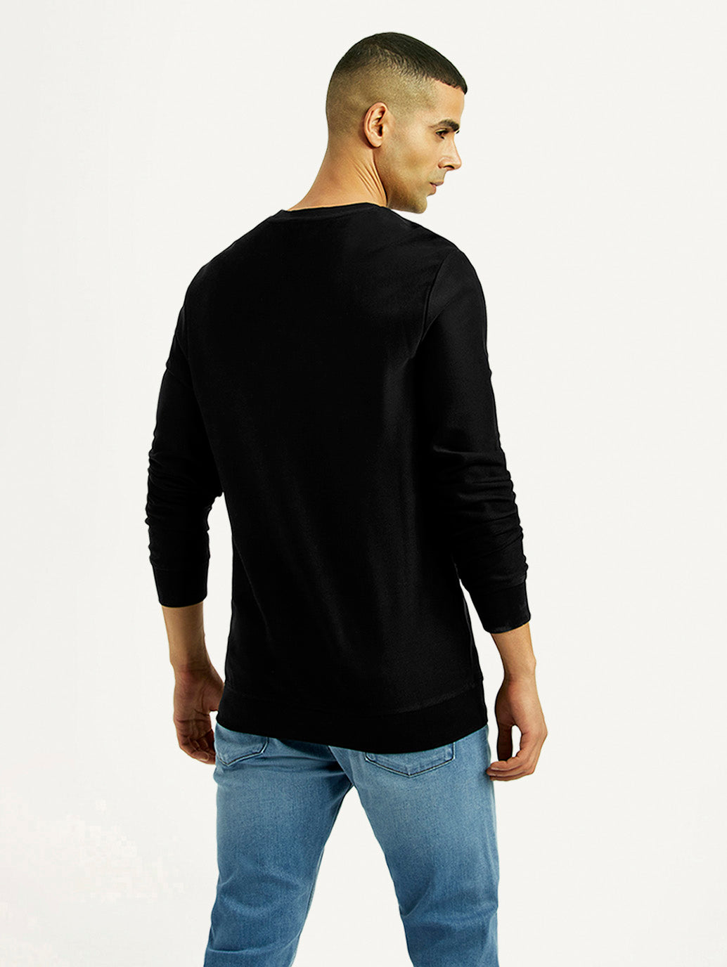 Men's Logo Black Crew Neck Sweatshirt - Back View