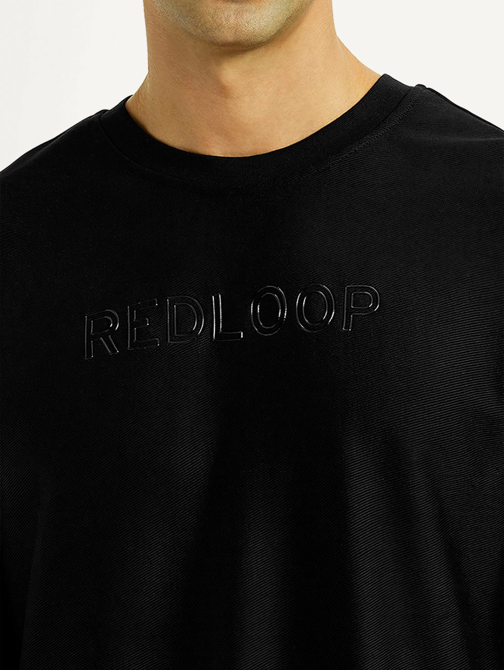 Men's Knitted Black Crew Neck Sweatshirt - Detail View