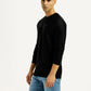 Men's Knitted Black Crew Neck Sweatshirt - Side View