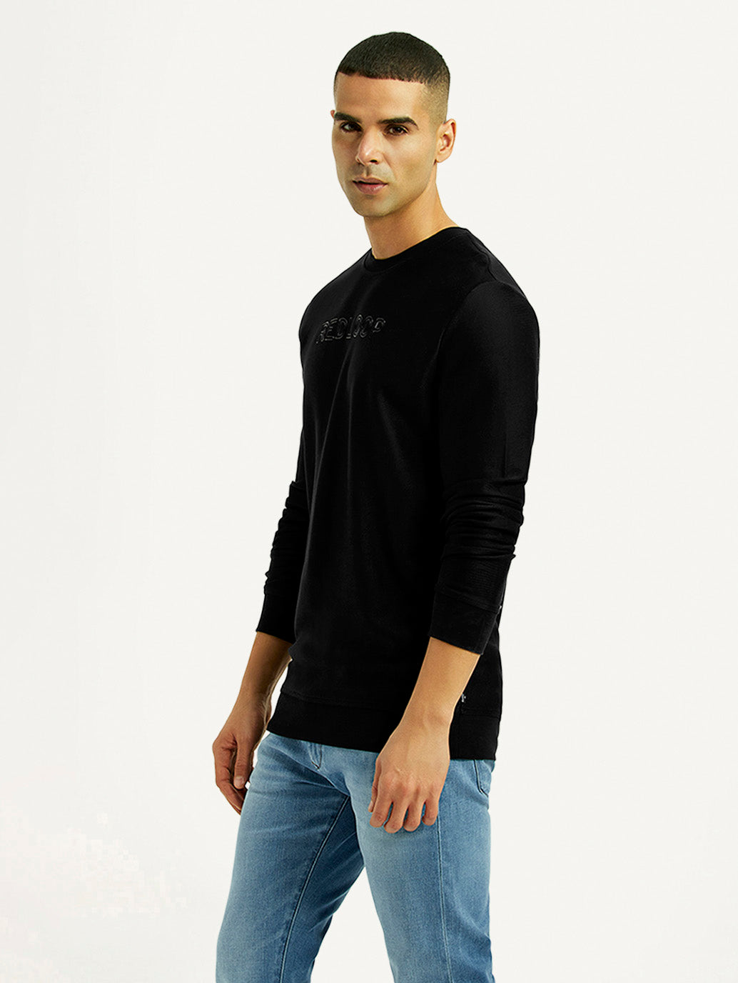 Men's Logo Black Crew Neck Sweatshirt - Side View