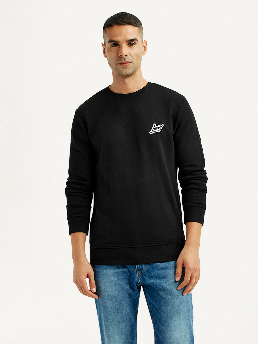Men's Brand Logo Black Crew Neck Sweatshirt - Front View