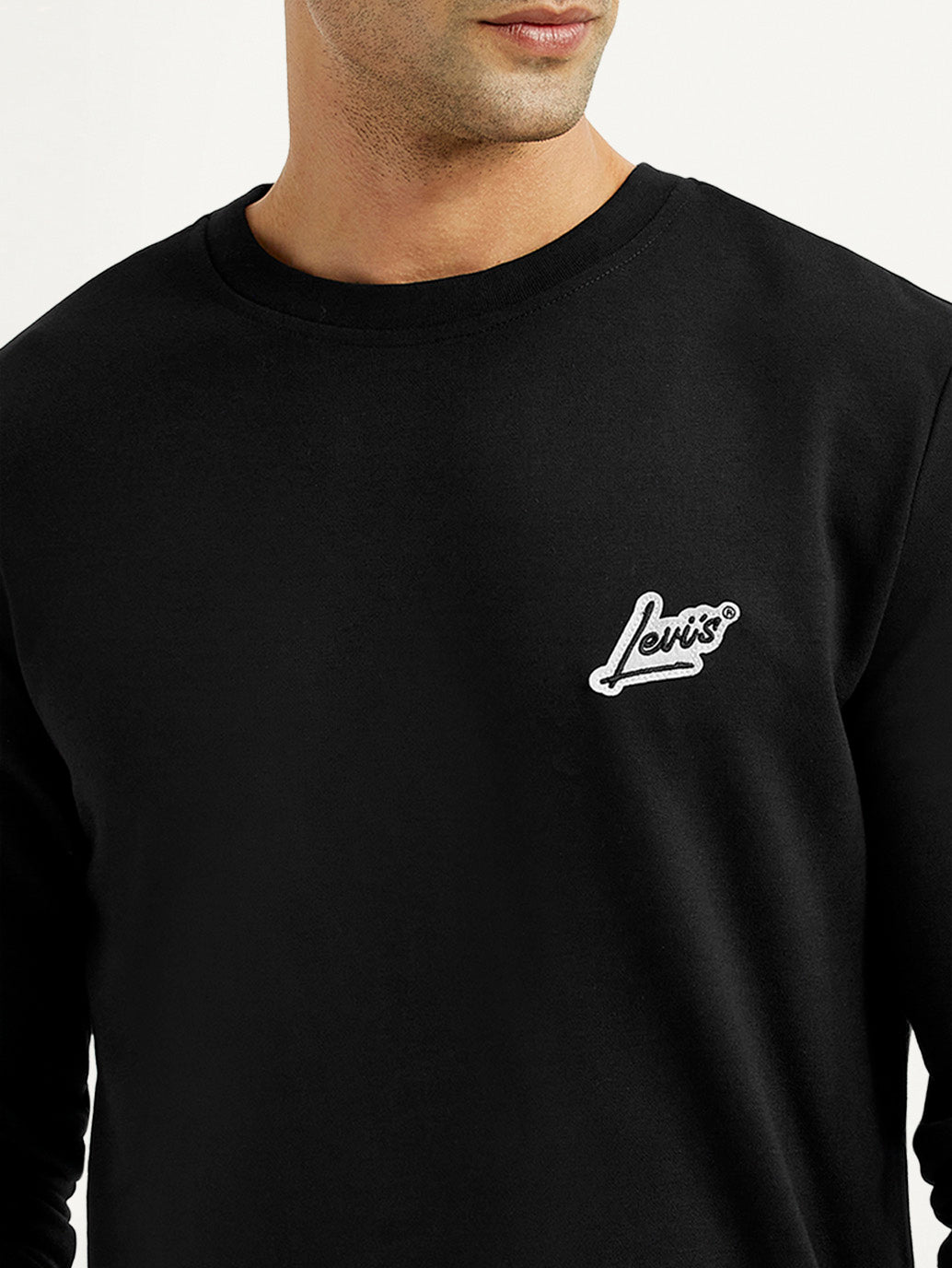 Men's Brand Logo Black Crew Neck Sweatshirt - Detail View