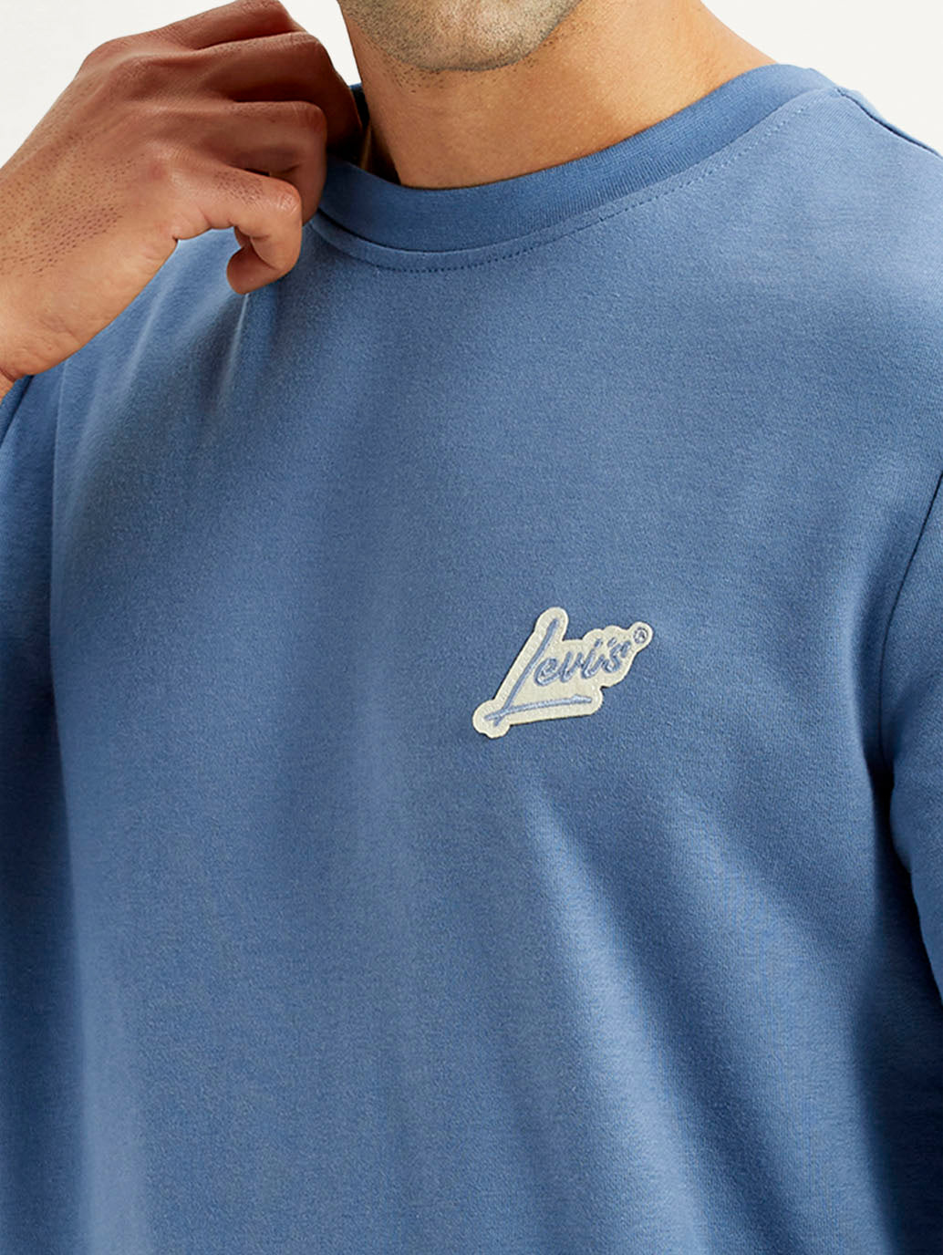 Men's Brand Logo Blue Crew Neck Sweatshirt - Detail View