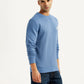 Men's Brand Logo Blue Crew Neck Sweatshirt - Side View