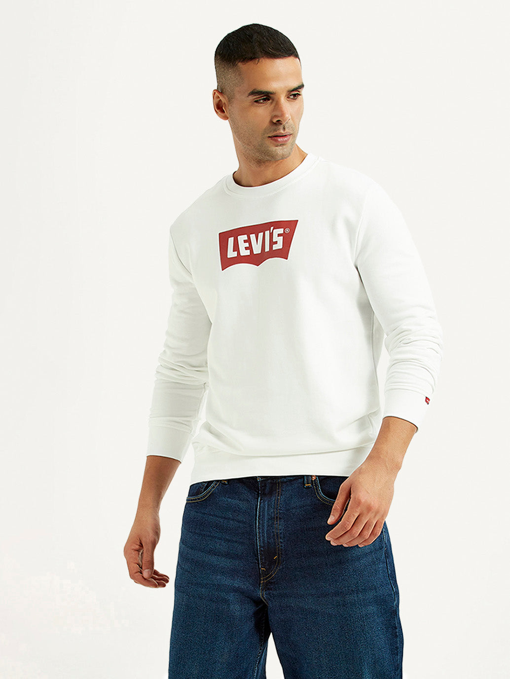Men's Typographic Print White Slim Fit Sweatshirt