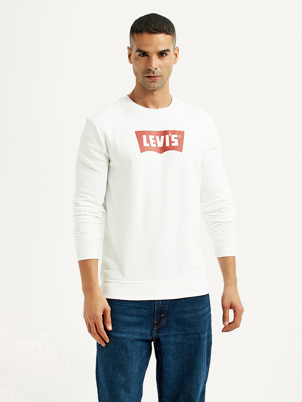 Men's Typographic Print White Slim Fit Sweatshirt - Front View