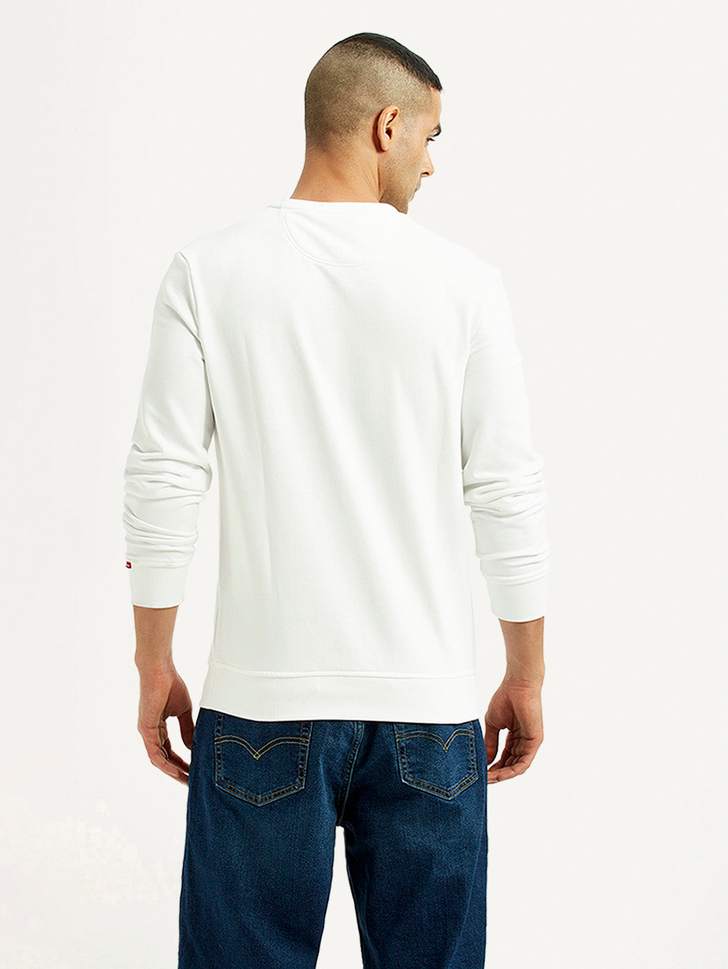 Men's Typographic Print White Slim Fit Sweatshirt - Back View