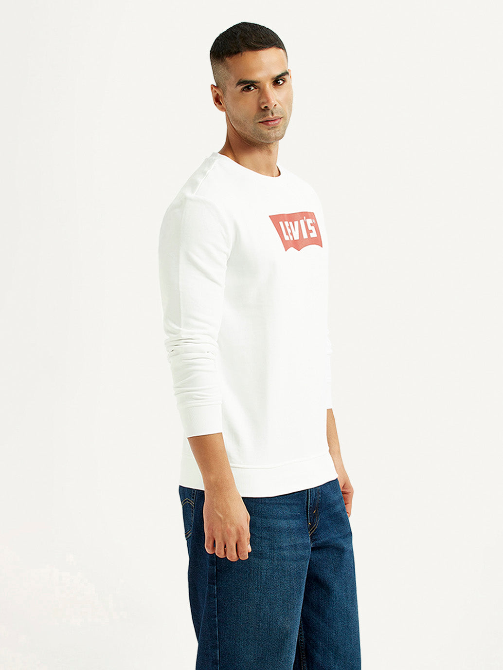 Men's Typographic Print White Slim Fit Sweatshirt - Side View