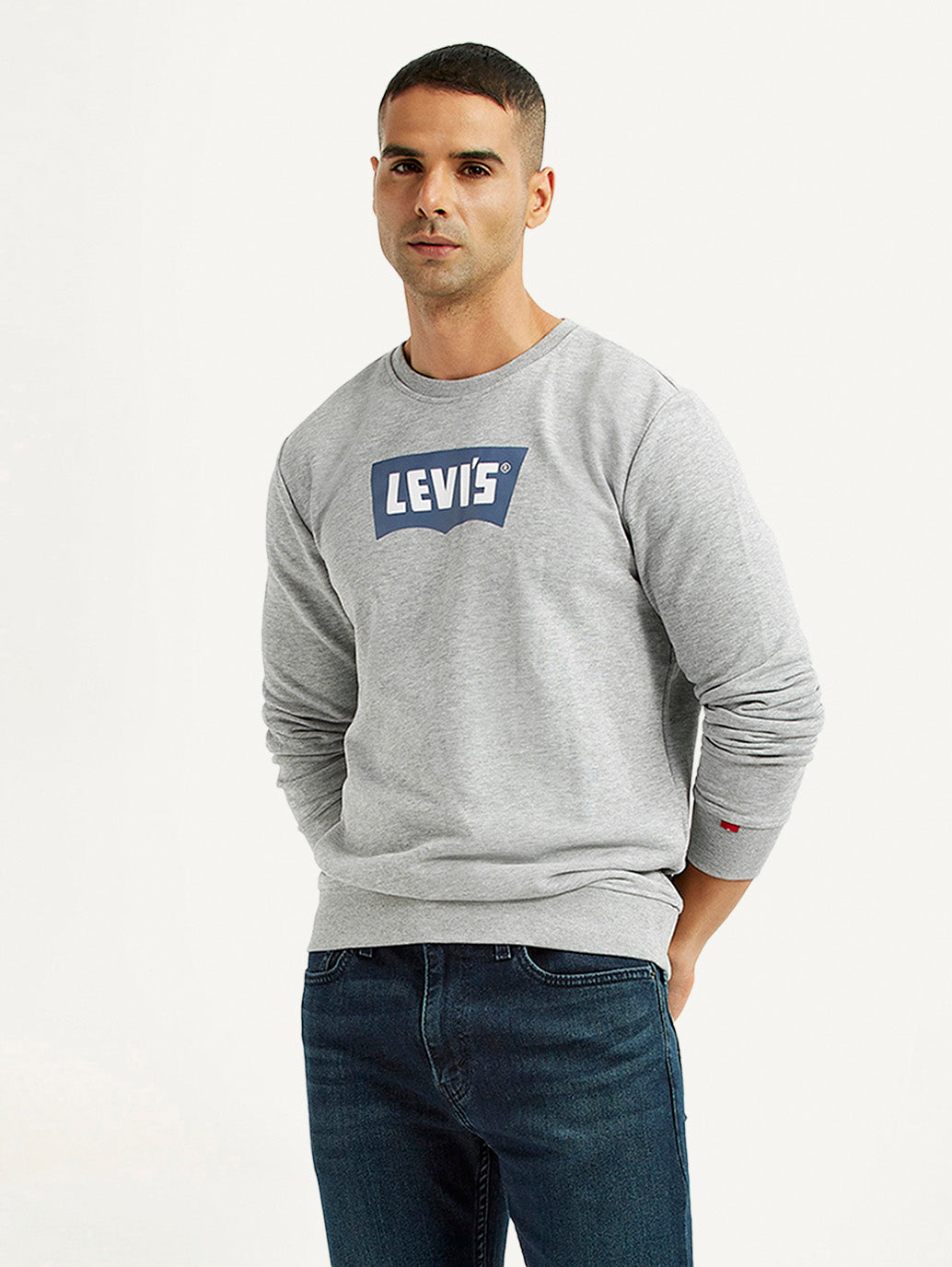 Men's Typographic Print Light Grey Slim Fit Sweatshirt