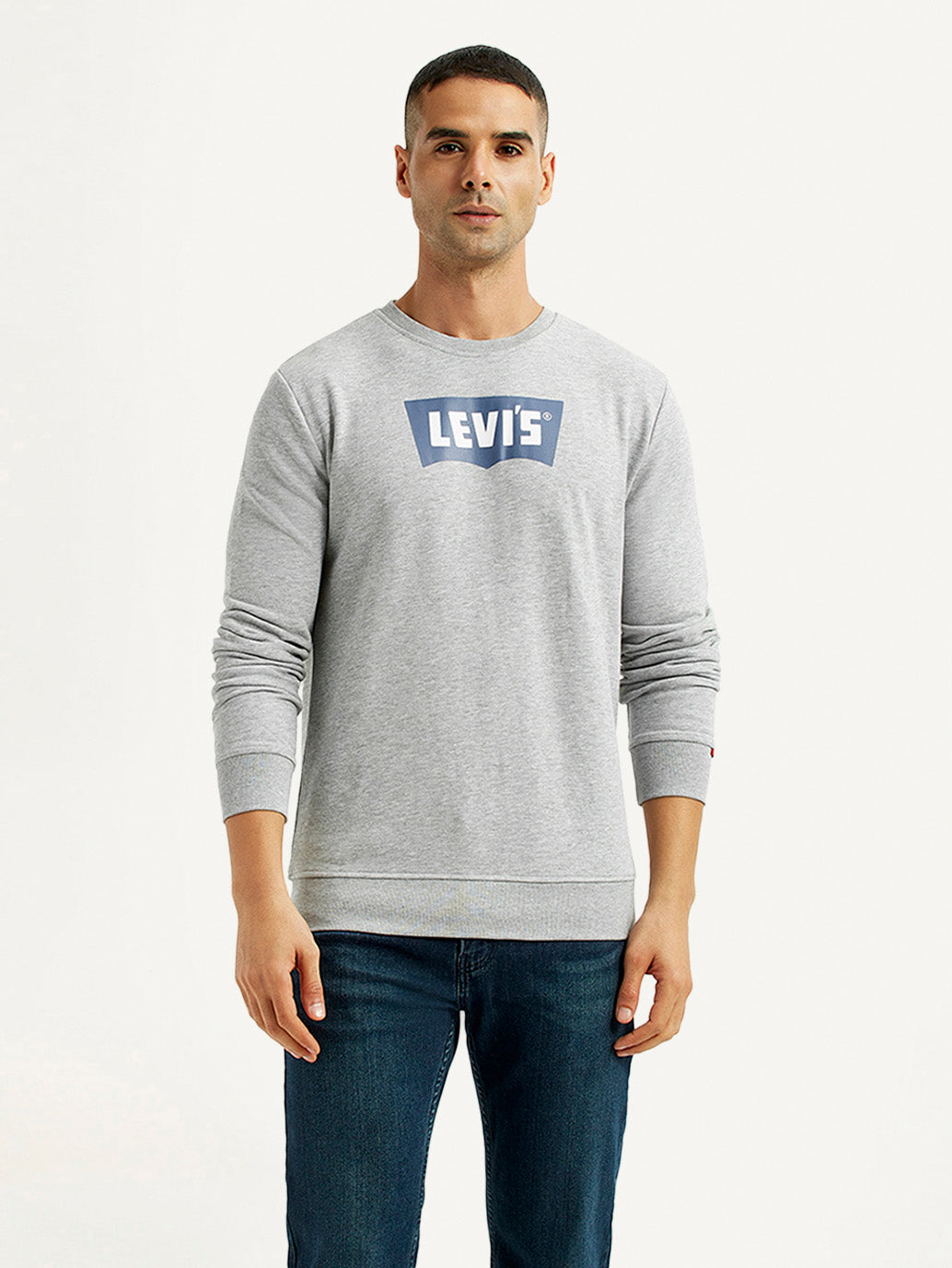 Men's Typographic Print Light Grey Slim Fit Sweatshirt - Front View