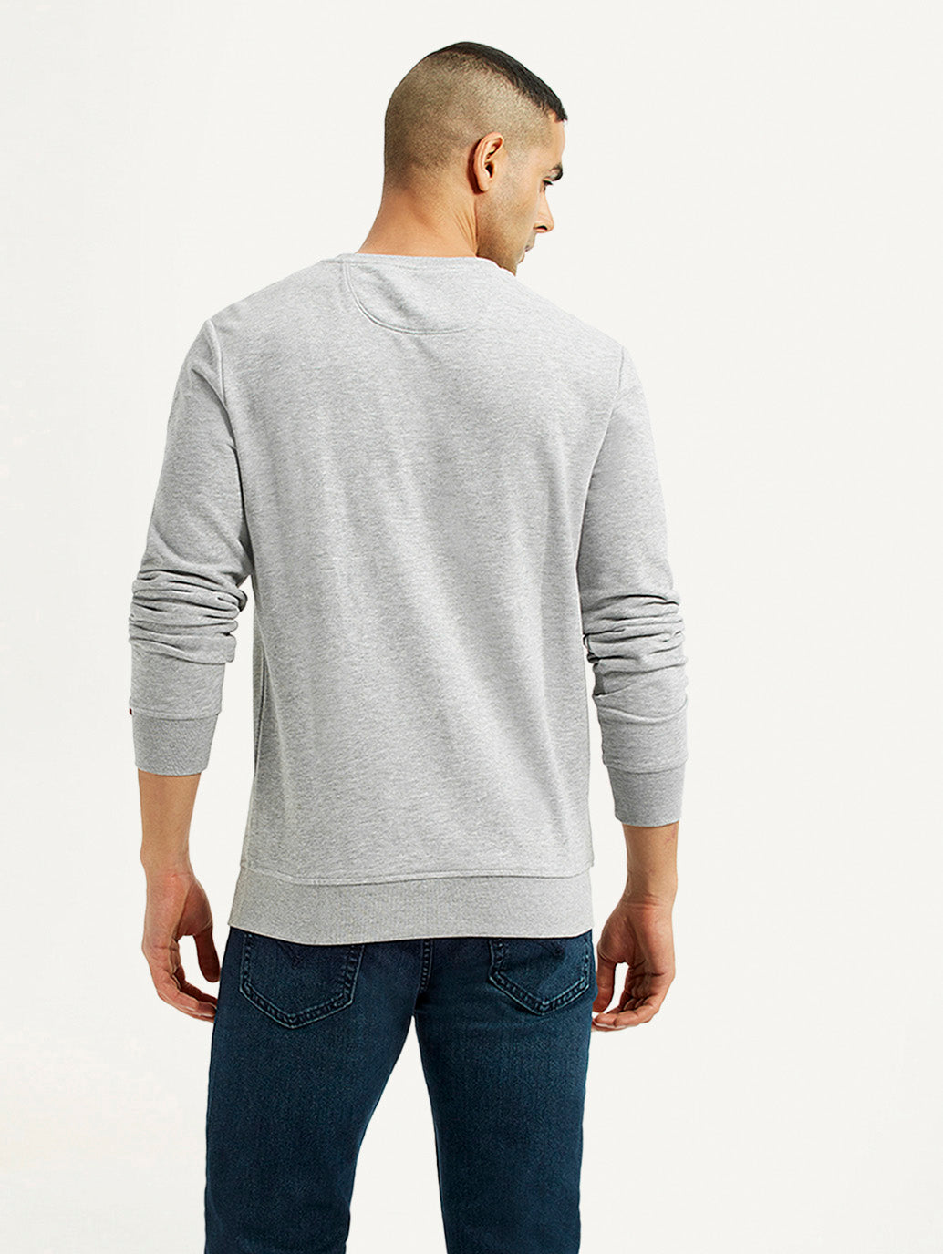 Men's Typographic Print Light Grey Slim Fit Sweatshirt - Back View