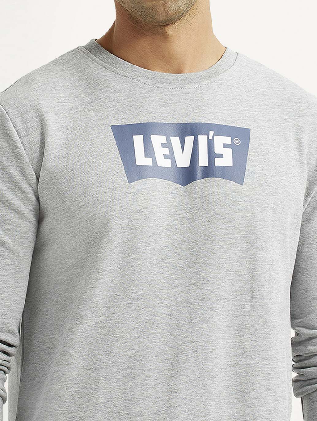 Men's Typographic Print Light Grey Slim Fit Sweatshirt - Detail View