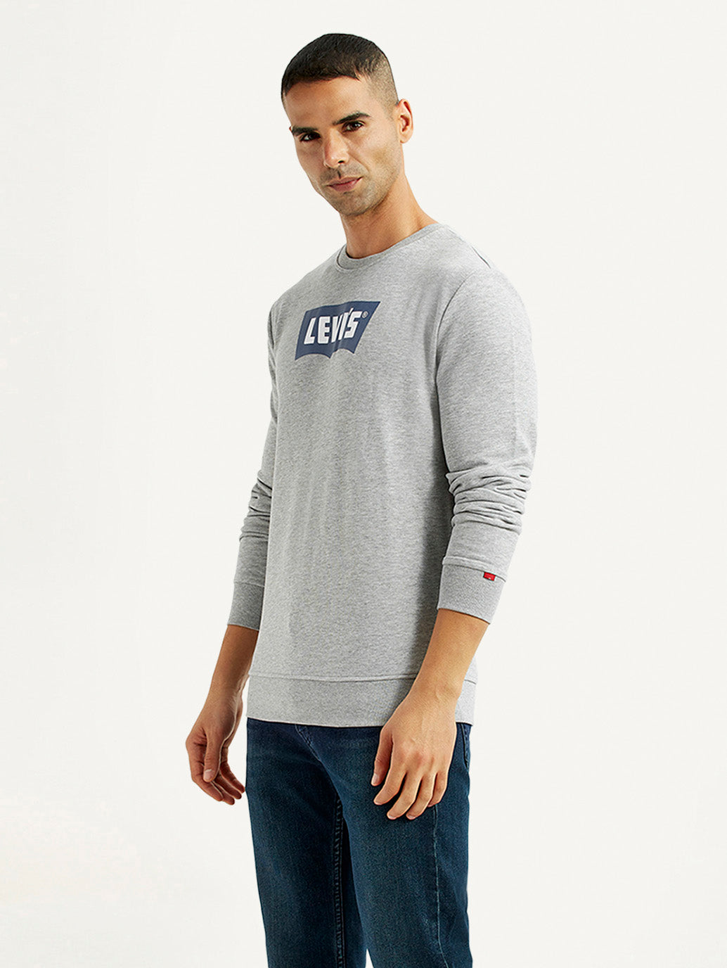 Men's Typographic Print Light Grey Slim Fit Sweatshirt - Side View