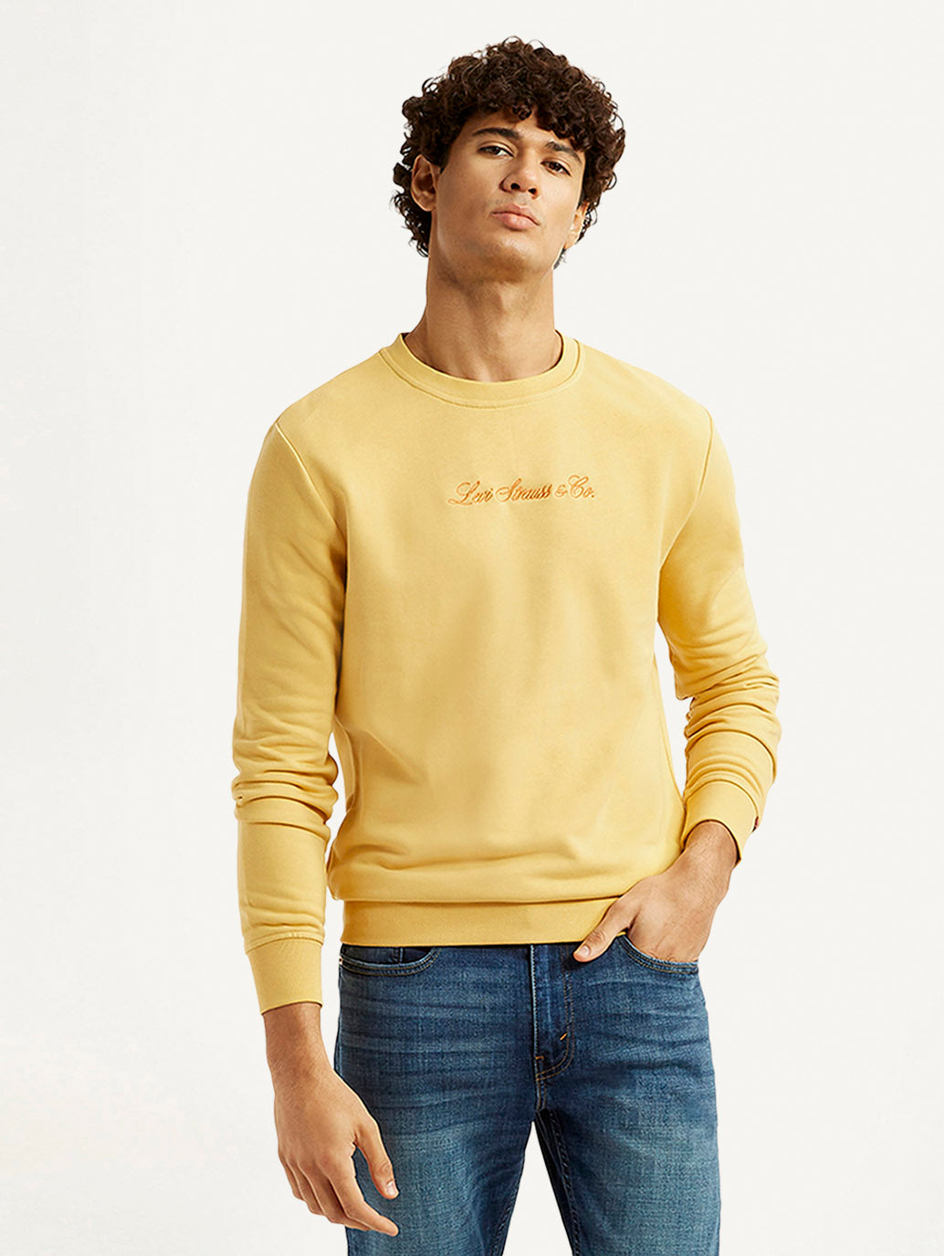 Men's Typographic Print Yellow Slim Fit Sweatshirt - Styleshot View