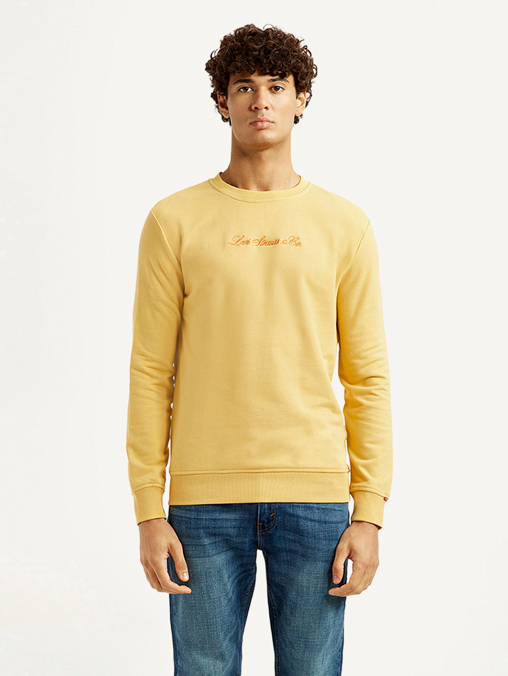 Men's Typographic Print Yellow Slim Fit Sweatshirt - Front View
