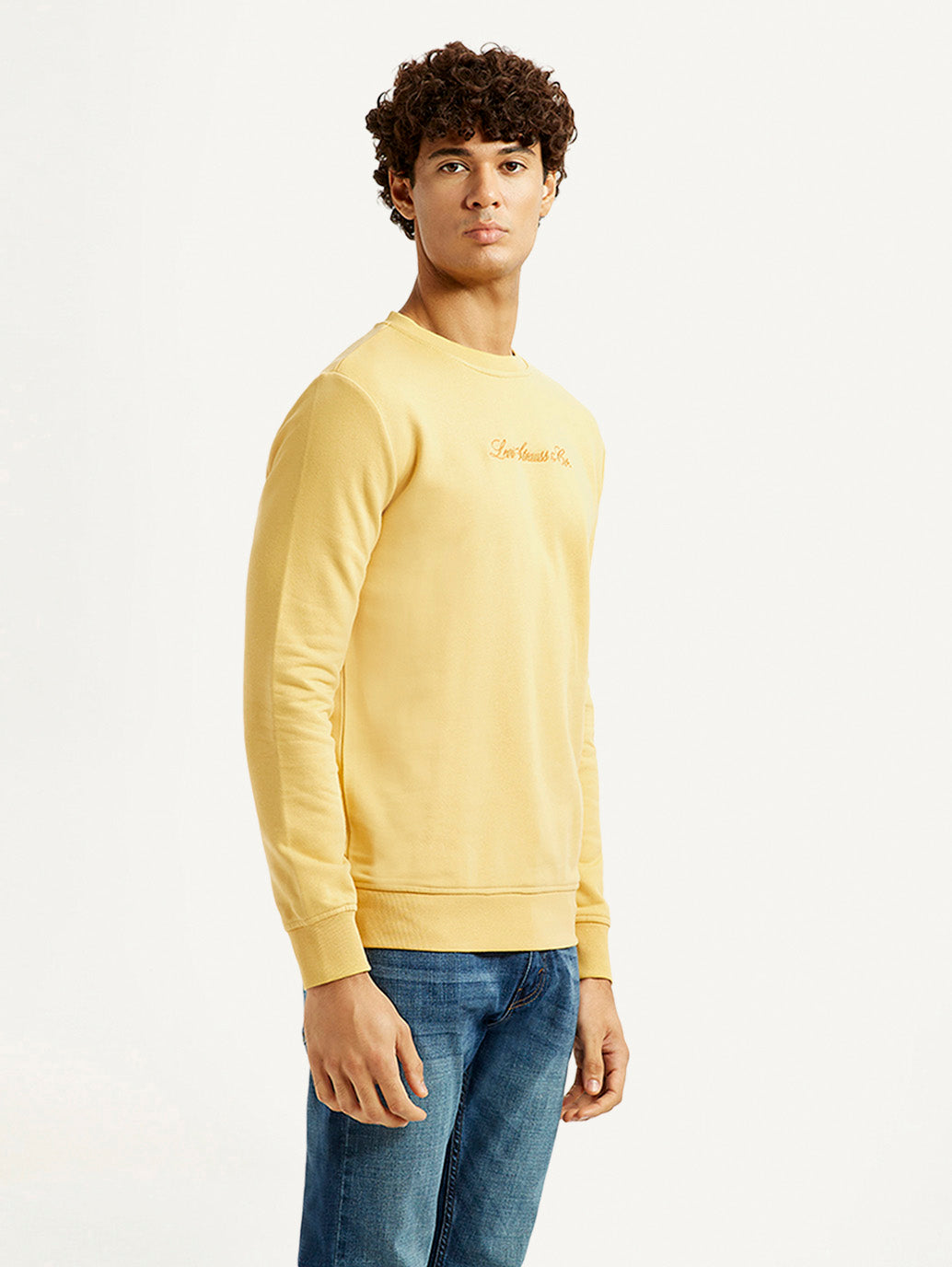 Men's Typographic Print Yellow Slim Fit Sweatshirt - Side View