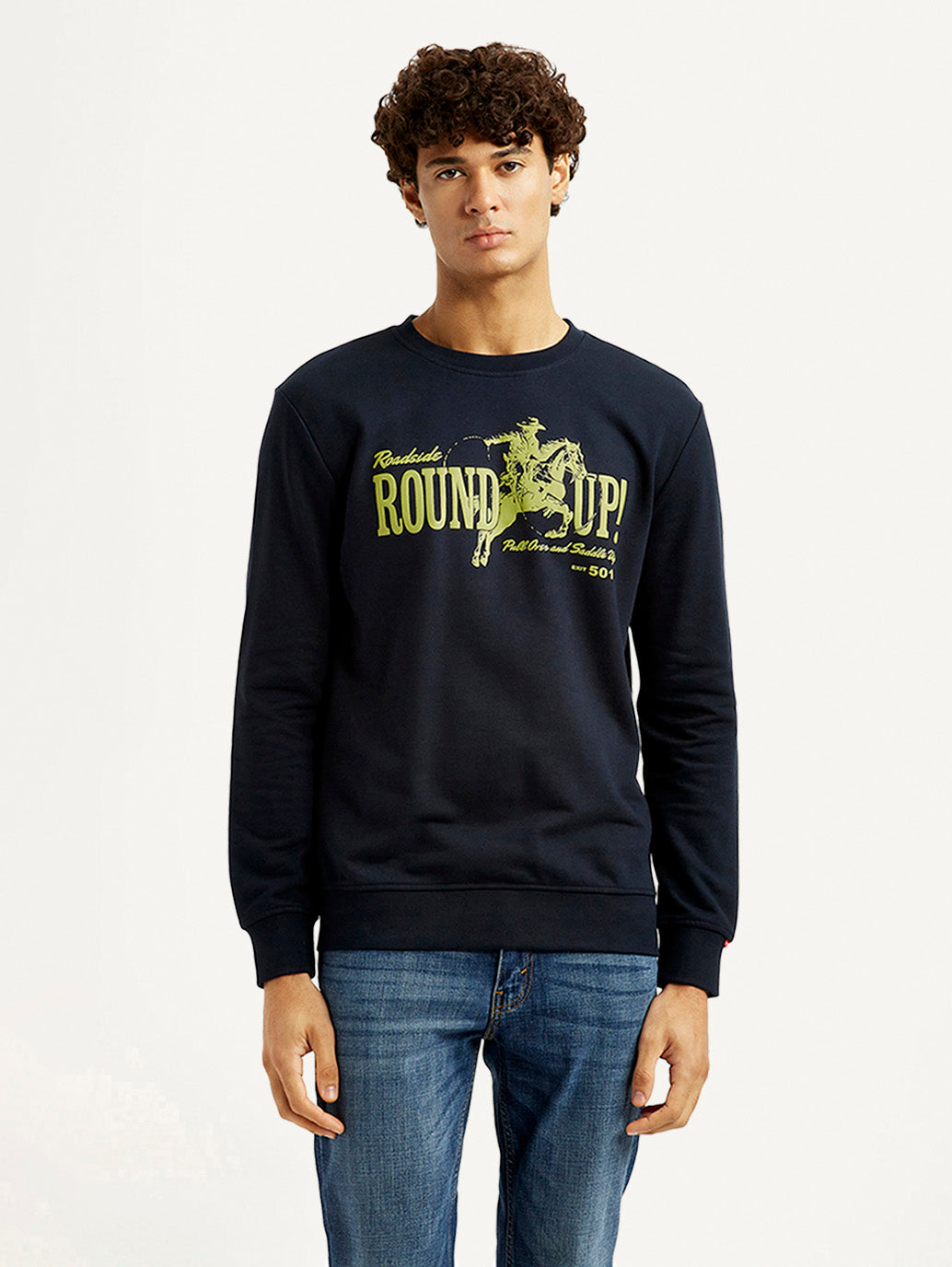 Men's Graphic Print Navy Slim Fit Sweatshirt - Front View