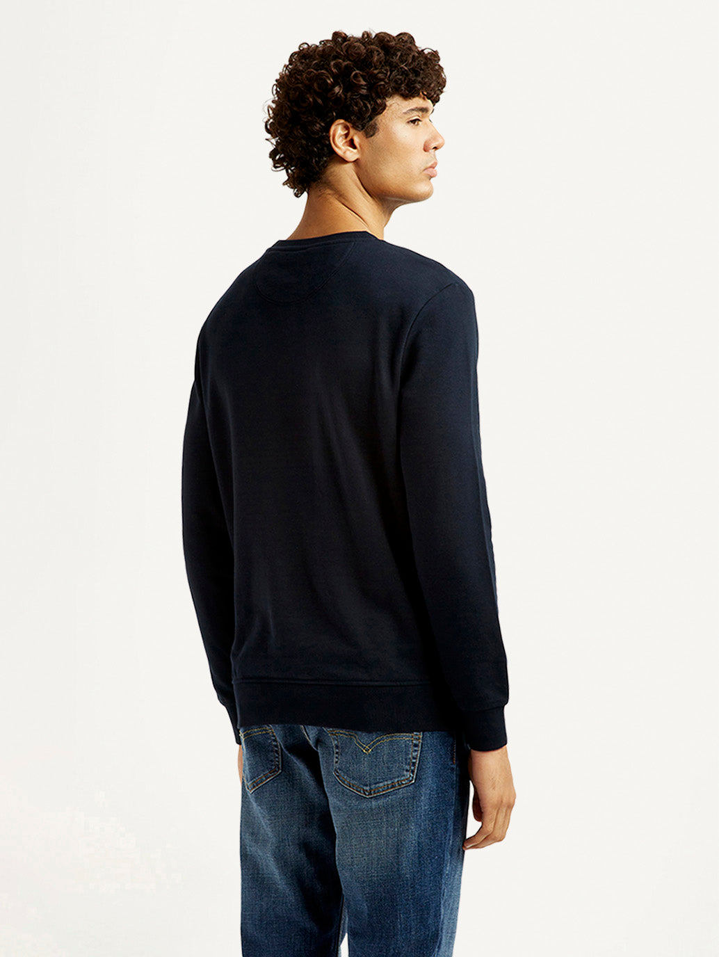 Men's Graphic Print Navy Slim Fit Sweatshirt - Back View