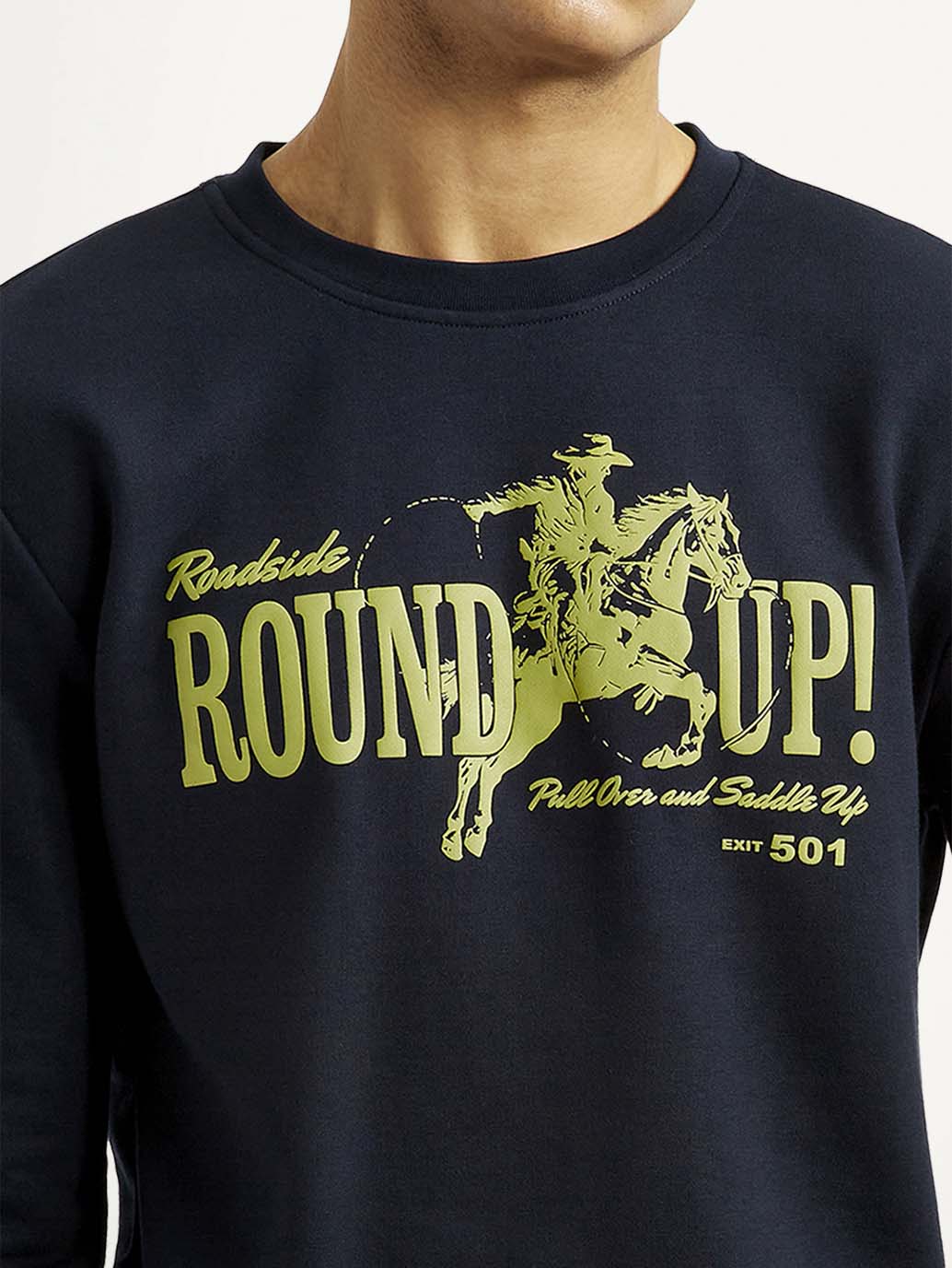 Men's Graphic Print Navy Slim Fit Sweatshirt - Detail View
