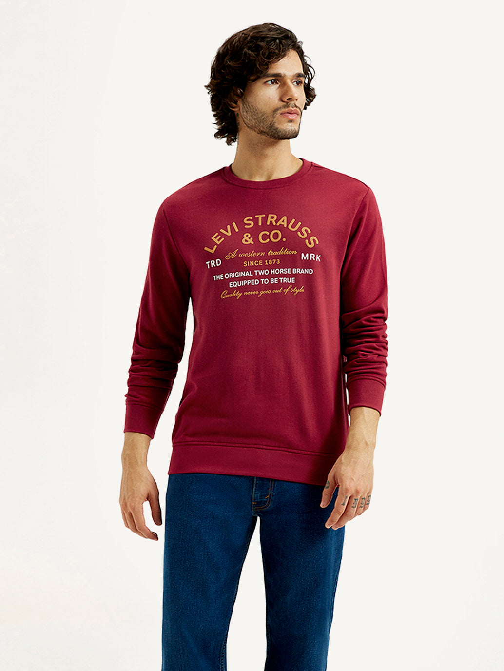 Men's Printed Round Neck Sweatshirt - Front View
