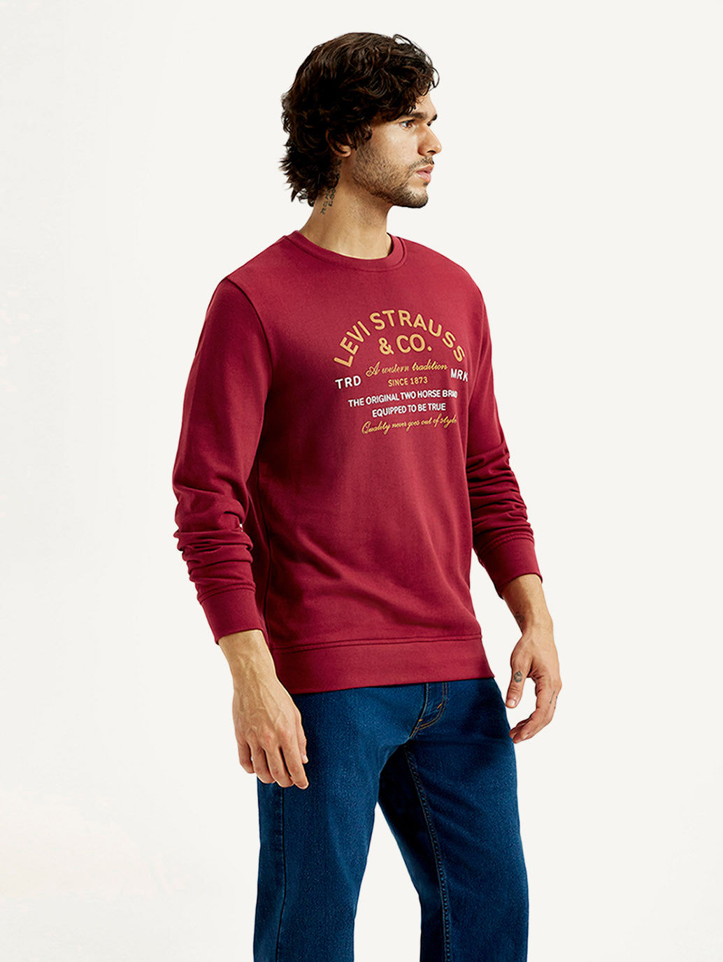 Men's Printed Round Neck Sweatshirt - Side View
